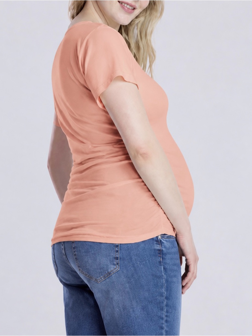 Side Ruched V-Neck Tee - Picture 4 of 6